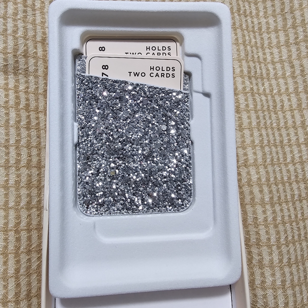 (One) 2-Tier Silver Glitter Cellphone Cardholder Stick-On Adhesive Wallet